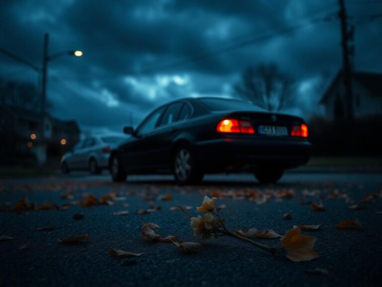 Flick International A parked car with hazard lights blinking on a dimly lit street at dusk, suggesting intrigue and mystery.