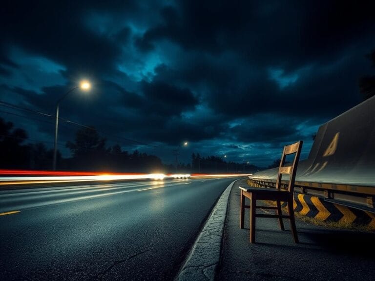 Flick International Dramatic nighttime scene on a dimly lit highway illustrating reckless driving with blurred headlights