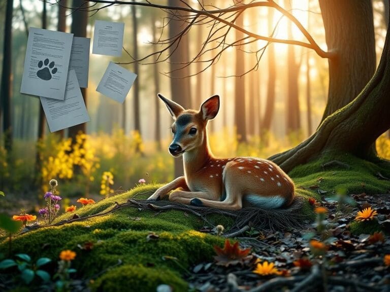 Flick International Disabled baby deer resting on soft moss with wildflowers in a serene forest