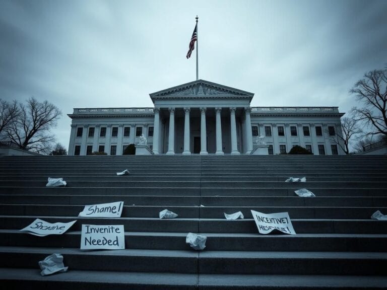 Flick International Empty steps of a government building symbolizing political stagnation