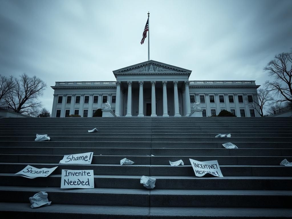 Flick International Empty steps of a government building symbolizing political stagnation