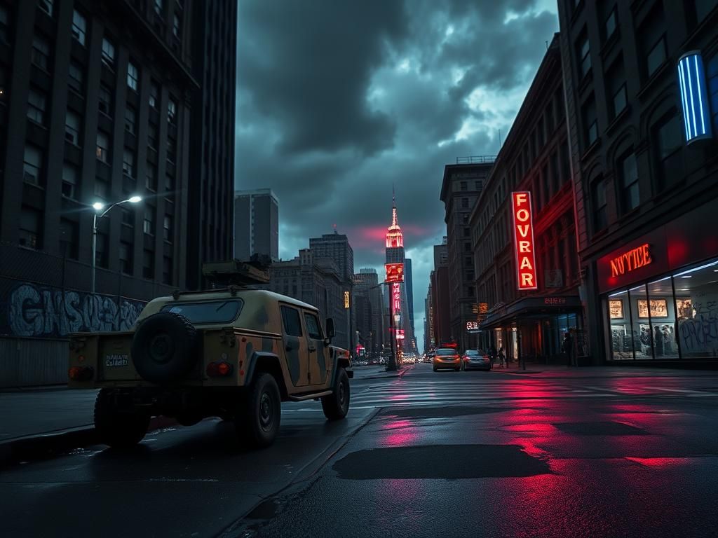 Flick International Abandoned National Guard vehicle on an empty New York City street
