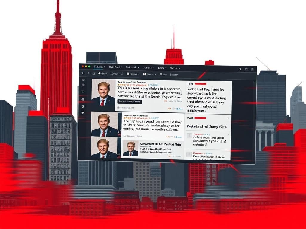 Flick International Digital collage representing the New York City skyline with a focus on political statements.