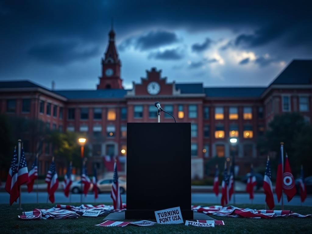 Flick International Empty podium at the University of Oklahoma symbolizing political tensions