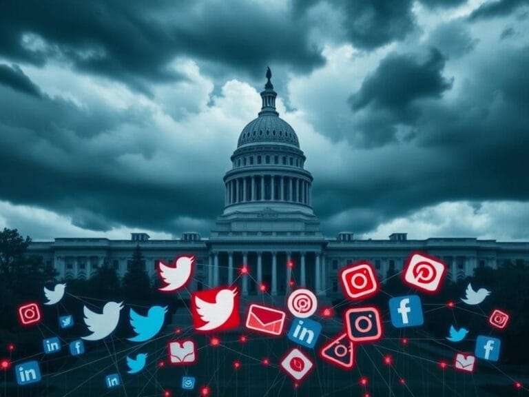 Flick International Digital landscape of a government building under stormy skies, symbolizing authority
