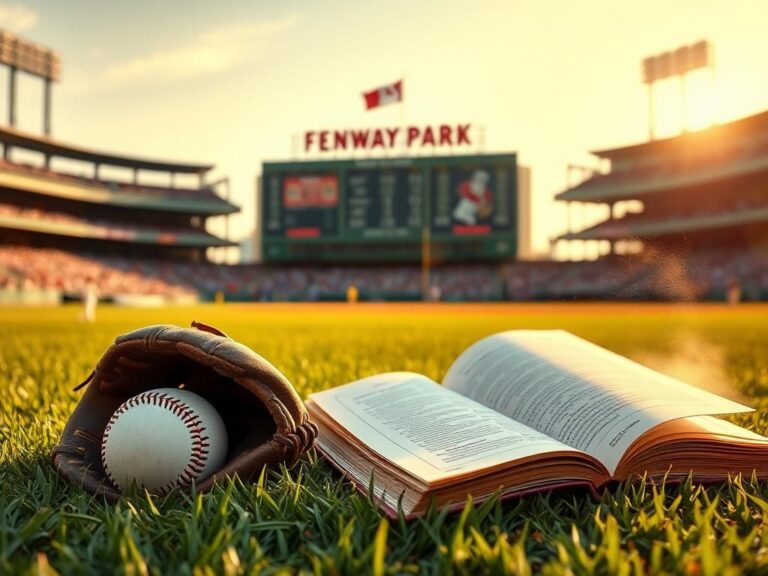 Flick International A weathered baseball glove resting on a baseball with Fenway Park in the background.