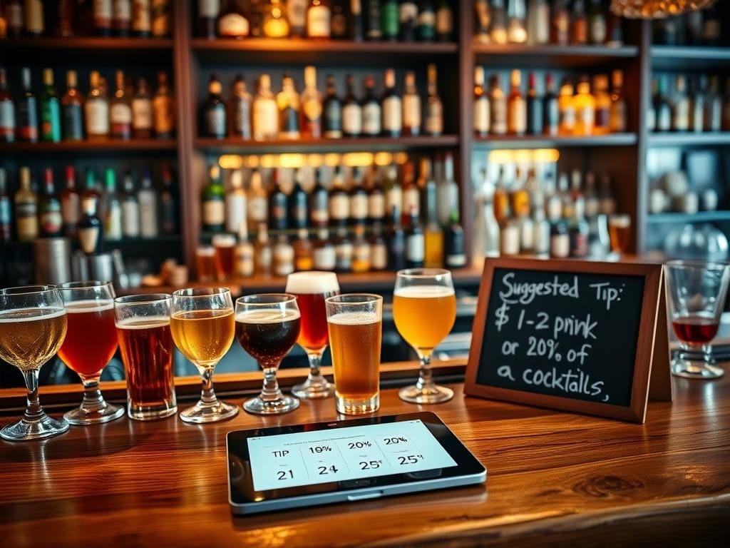 Flick International Cozy bar scene with colorful cocktails and beers on a wooden bar top