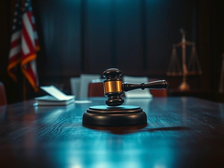 Flick International A dramatic courtroom scene depicting a gavel striking a sound block, symbolizing justice.