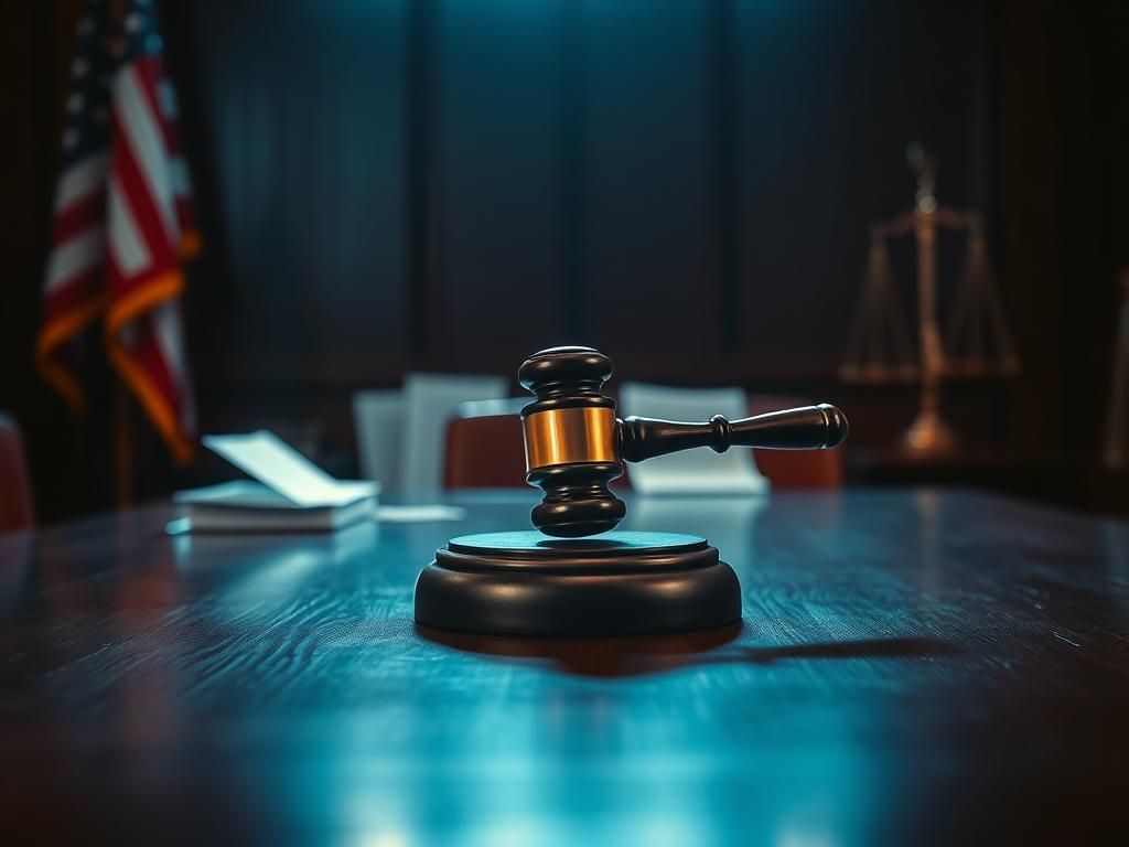 Flick International A dramatic courtroom scene depicting a gavel striking a sound block, symbolizing justice.