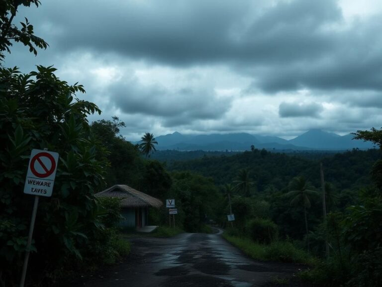 Flick International Dramatic landscape of Madagascar with ominous overcast sky and warning signs