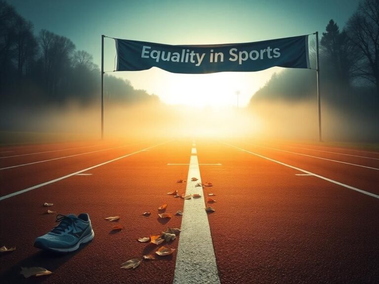 Flick International Foggy university cross-country track with running shoes and autumn leaves