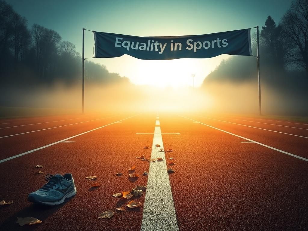 Flick International Foggy university cross-country track with running shoes and autumn leaves