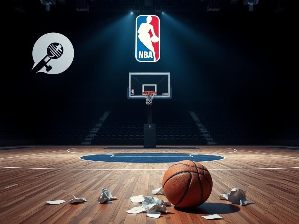 Flick International Dramatic basketball court scene symbolizing controversy and reflection on free speech.