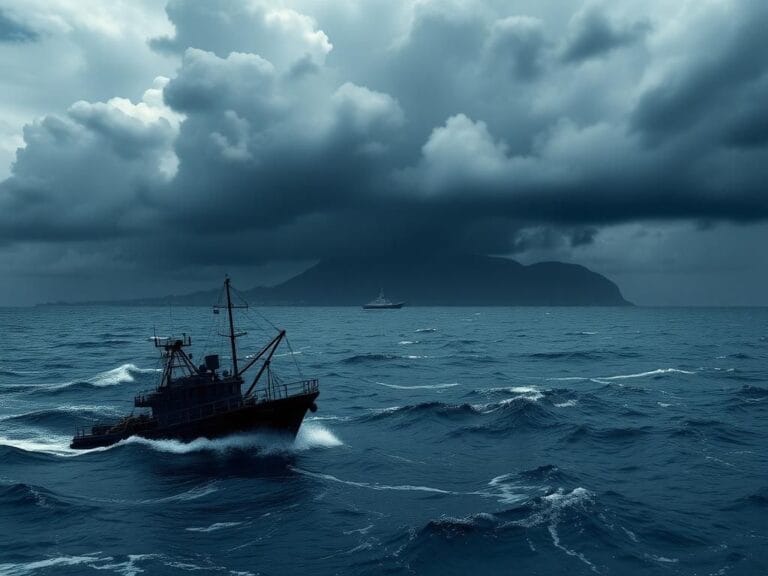Flick International Aerial view of turbulent Caribbean Sea with a submerged vessel symbolizing military tension in Venezuela