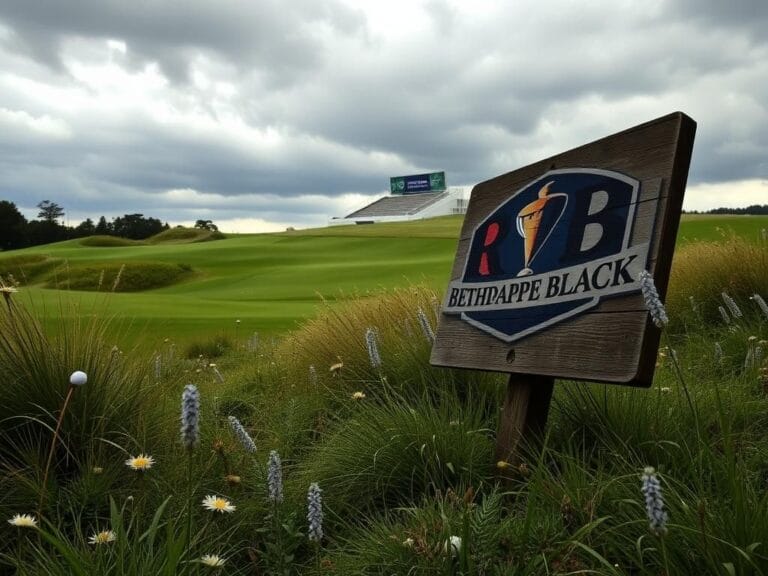Flick International Dramatic landscape of Bethpage Black golf course with Ryder Cup sign