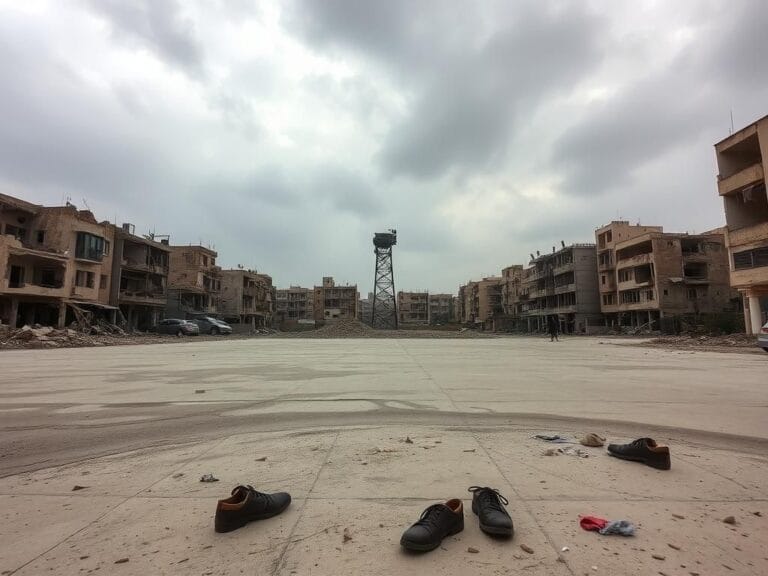 Flick International A desolate urban landscape in Gaza showcasing crumbling buildings and signs of conflict.