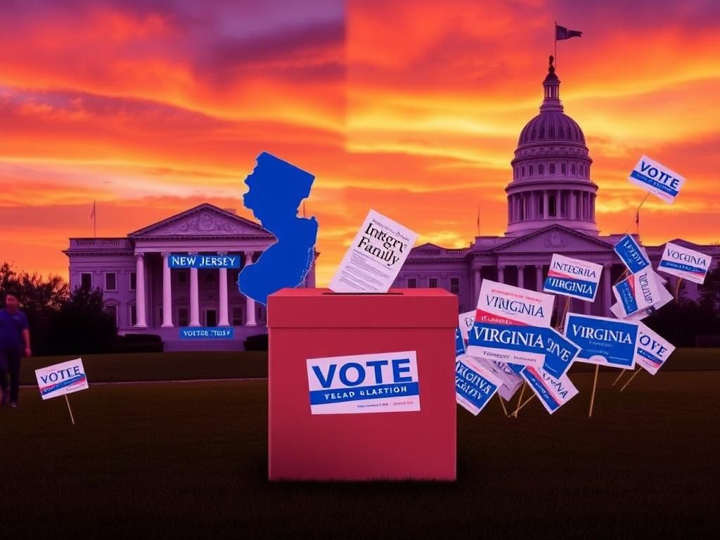 Flick International Dramatic portrayal of the New Jersey State House and Virginia State Capitol at sunset