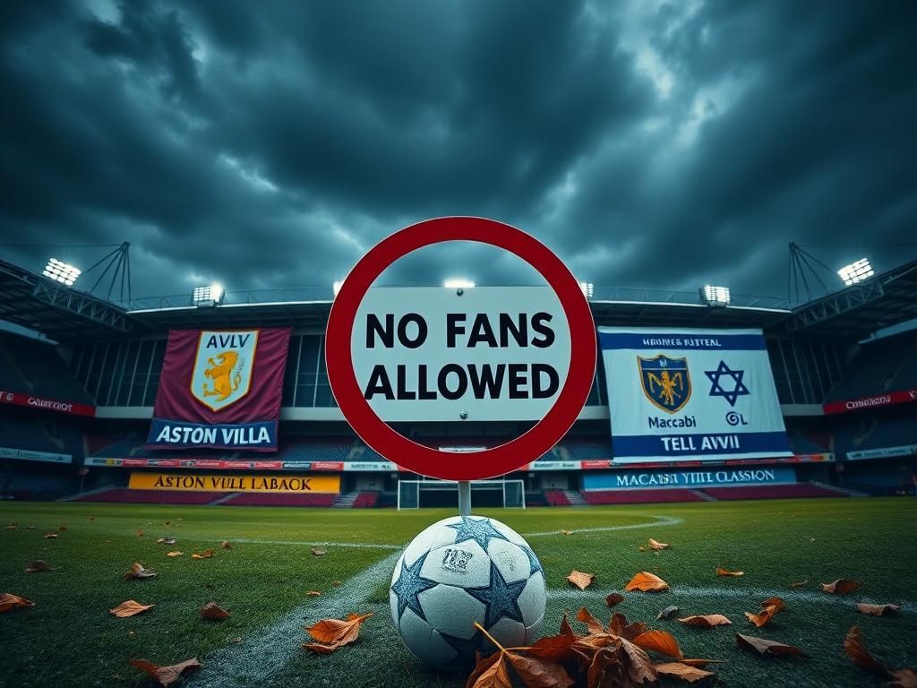 Flick International Dramatic view of a soccer stadium entrance with team banners and a 'No Fans Allowed' sign