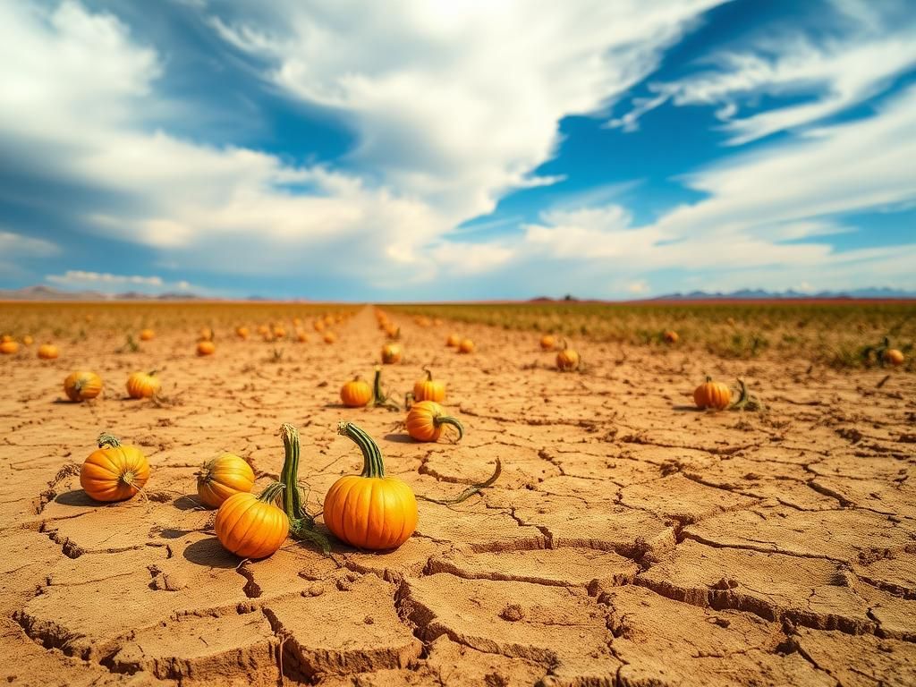 Flick International Barren pumpkin field suffering from severe drought conditions