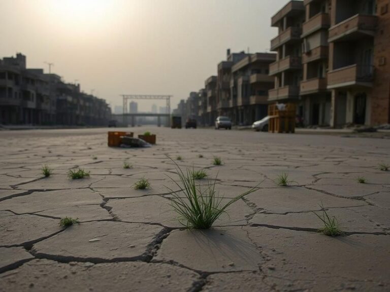 Flick International Desolate urban landscape of Gaza with abandoned buildings and empty streets symbolizing hardship