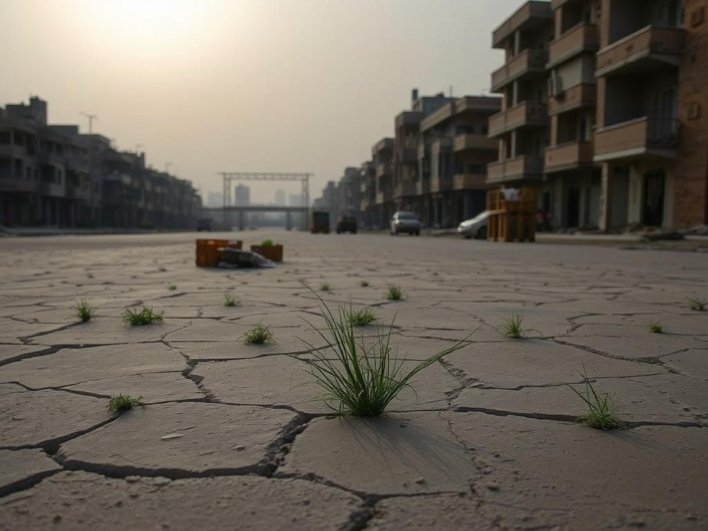 Flick International Desolate urban landscape of Gaza with abandoned buildings and empty streets symbolizing hardship
