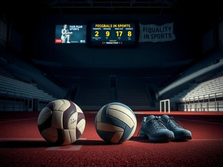 Flick International Abandoned sports equipment in a somber arena representing the debate over transgender athletes in women's sports