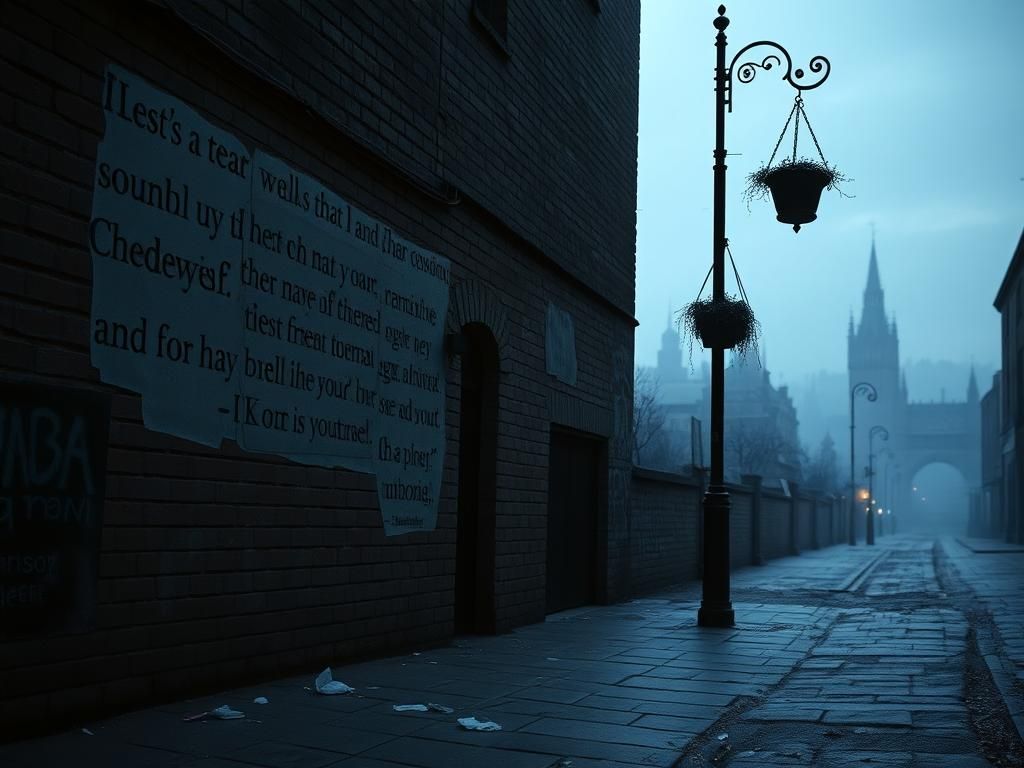 Flick International A deserted street in Manchester with graffiti quotes from Morrissey