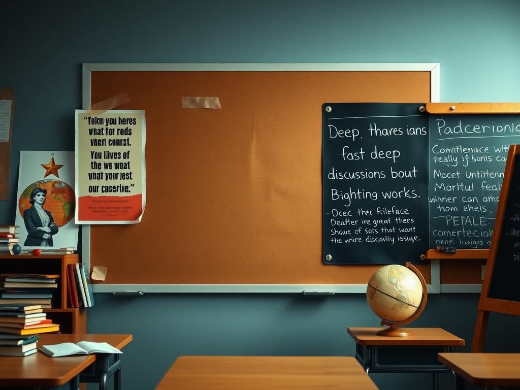 Flick International Classroom bulletin board with removed Charlie Kirk poster and educational materials