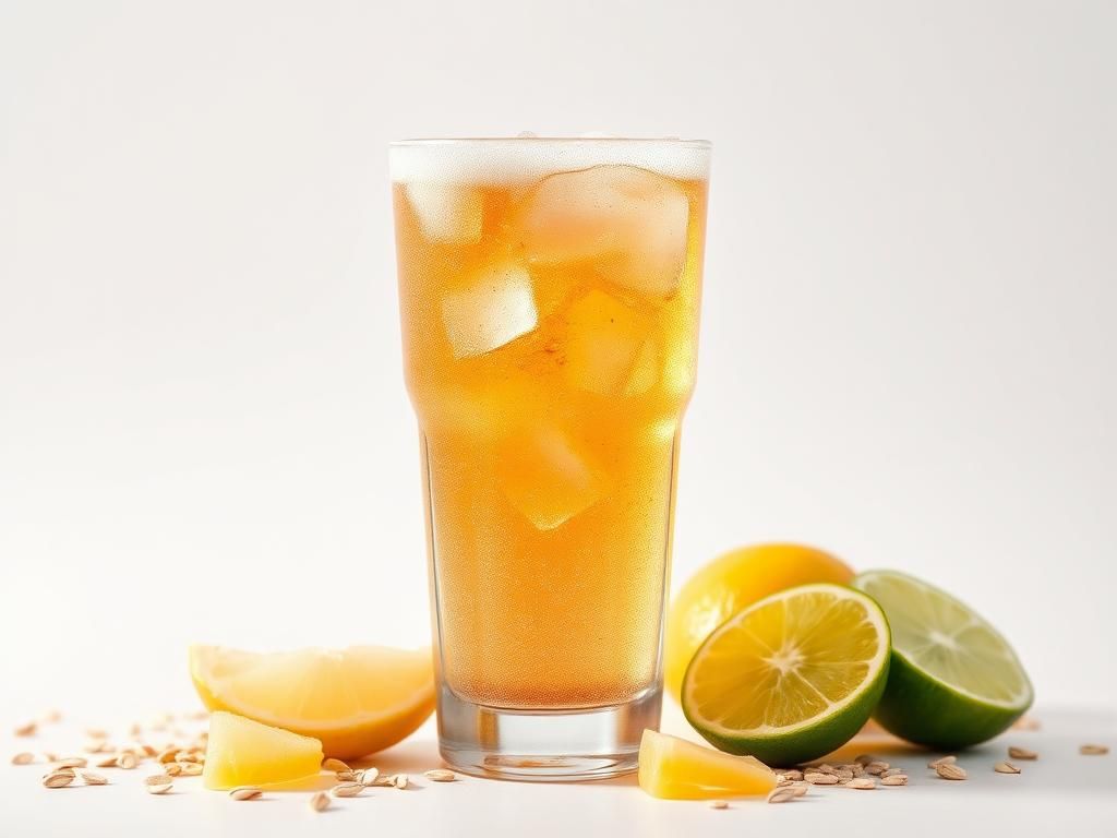 Flick International Close-up of a condensation-covered glass of soda surrounded by fresh fruits