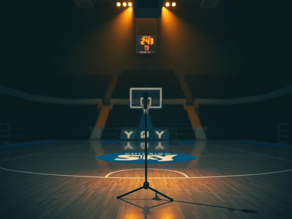 Flick International Empty microphone on a basketball court symbolizing media scrutiny