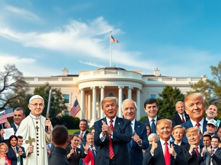 Flick International Digital collage featuring iconic political memes and symbols with the White House in the background