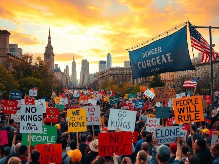 Flick International Colorful protest signs during 'No Kings' rally against government actions