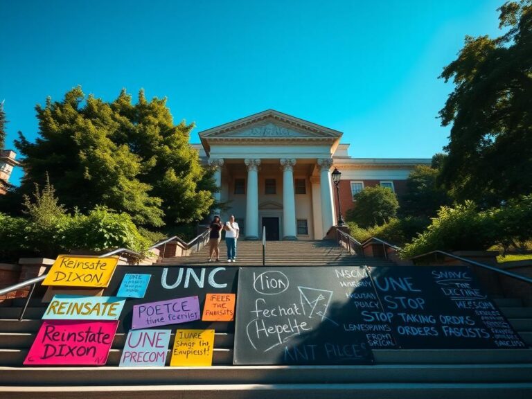 Flick International Colorful protest signs at UNC Chapel Hill during student rally over professor's leave