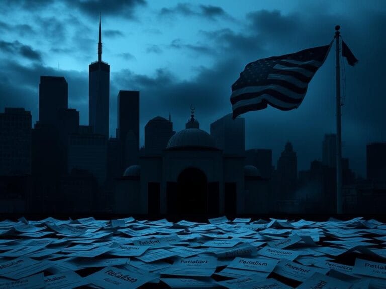 Flick International Dark cityscape of New York City emphasizing the World Trade Center silhouette at twilight