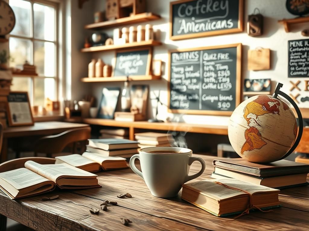 Flick International A steaming cup of coffee on a rustic wooden table with books and a vintage globe