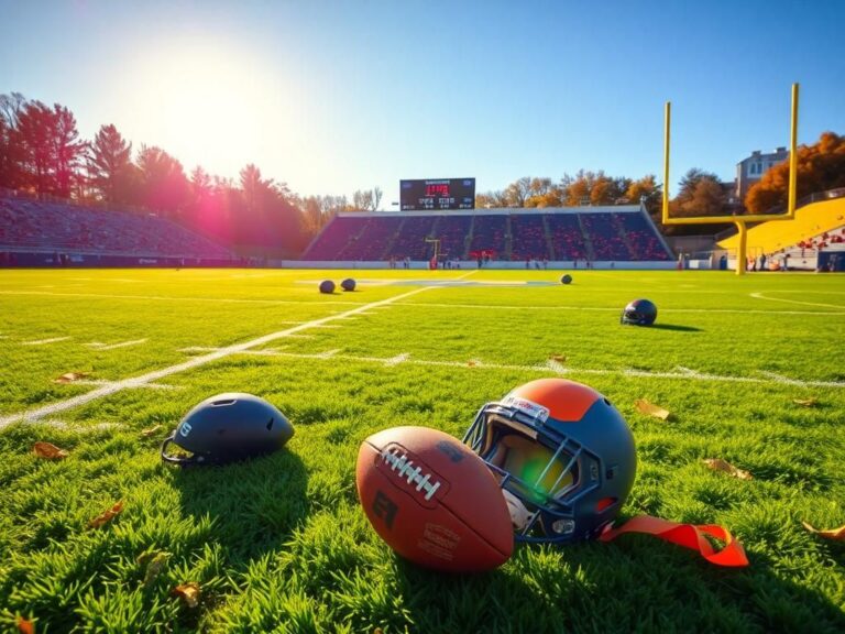 Flick International Aerial view of a vibrant college football field under the autumn sun