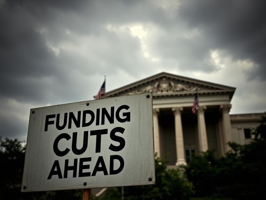 Flick International A stark government building symbolizing federal shutdown tensions