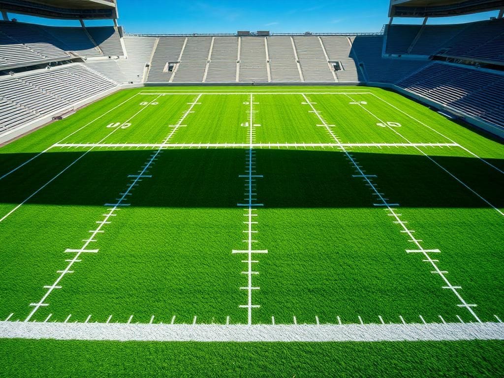 Flick International Aerial view of an NFL stadium showcasing a vibrant green grass field and synthetic turf patches