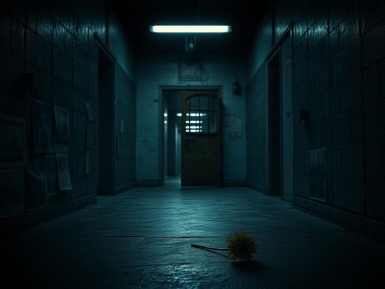 Flick International A dark, ominous prison corridor with a heavy cell door, symbolizing confinement and isolation