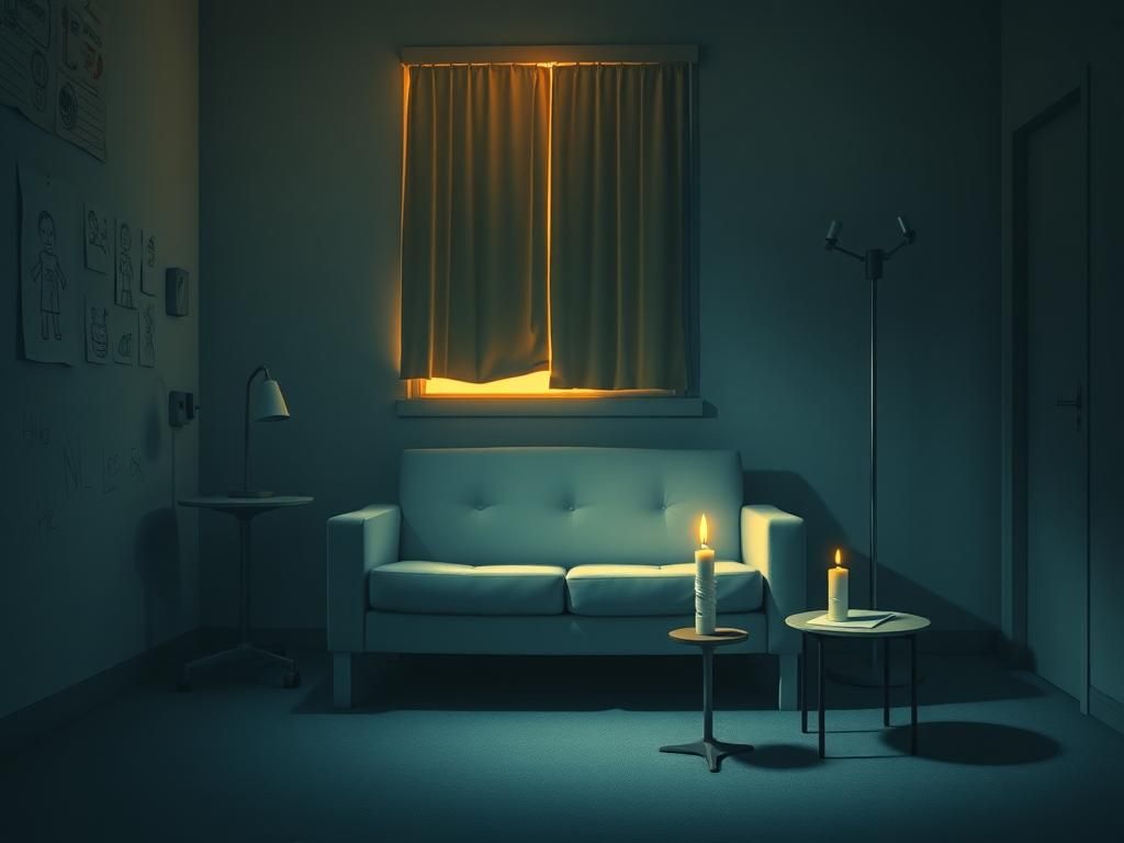 Flick International A dimly lit hospital room with a child's empty sofa, illuminated by soft golden light, symbolizing the impact of assisted suicide on vulnerable youth.