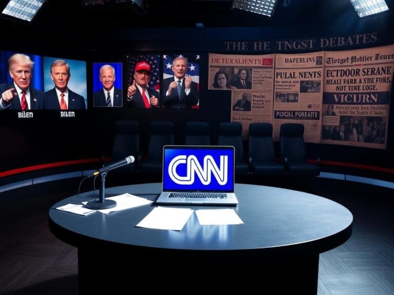 Flick International Dramatic newsroom set with CNN logo and political campaign posters