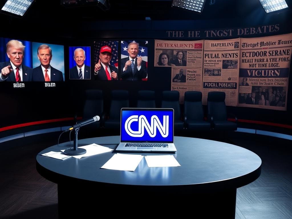 Flick International Dramatic newsroom set with CNN logo and political campaign posters