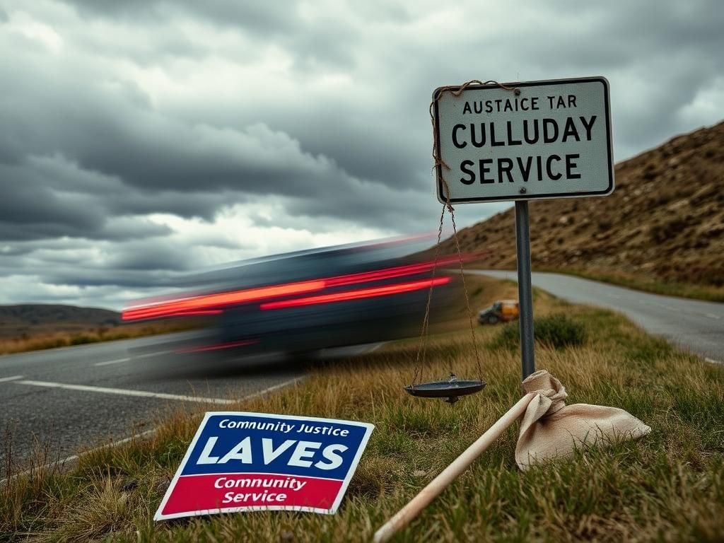 Flick International Abstract representation of a speeding car past a rural highway sign, symbolizing recklessness.