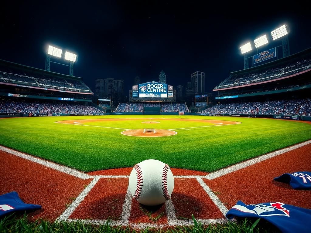 Flick International Vibrant baseball stadium scene at Rogers Centre with a baseball on home plate