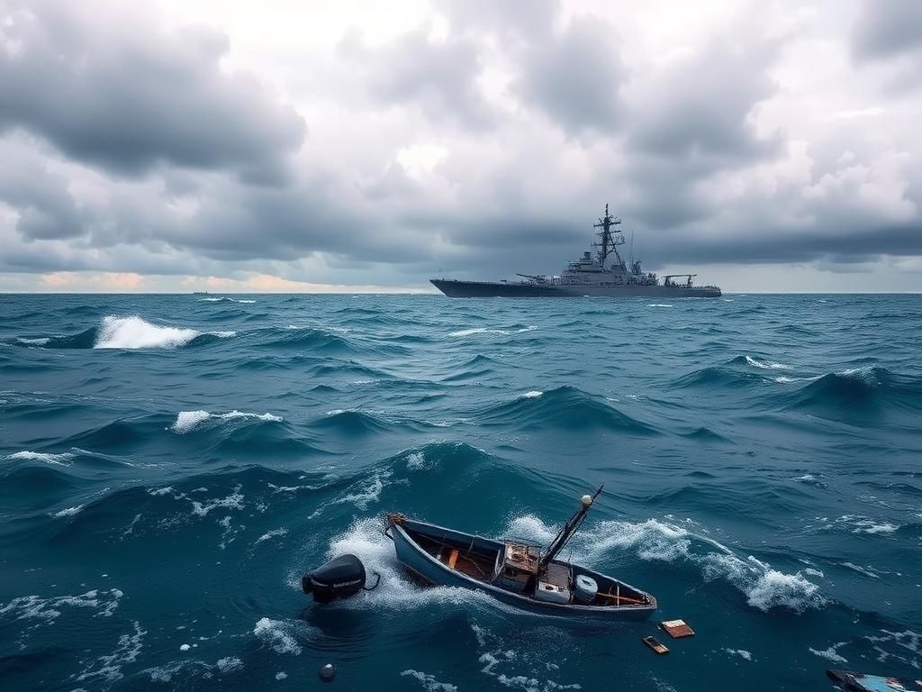 Flick International Dramatic seascape of turbulent Caribbean ocean with submerged boat wreckage