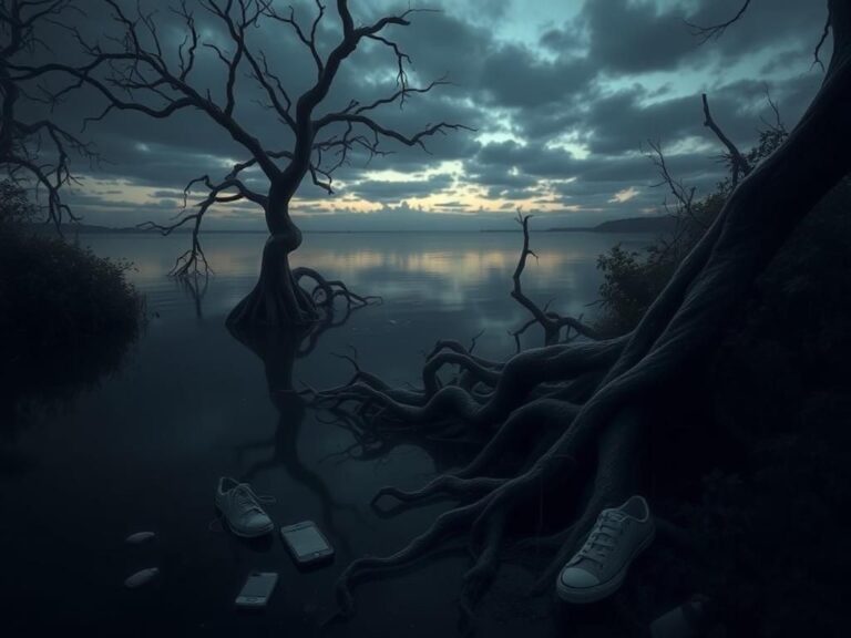 Flick International Eerie twilight bayou landscape with dark waters and twisted trees