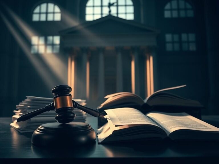 Flick International A dynamic courtroom scene featuring a striking gavel and legal documents symbolizing justice