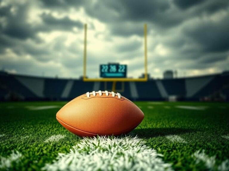 Flick International Close-up of a football on the ground in the end zone during a tense moment in the game