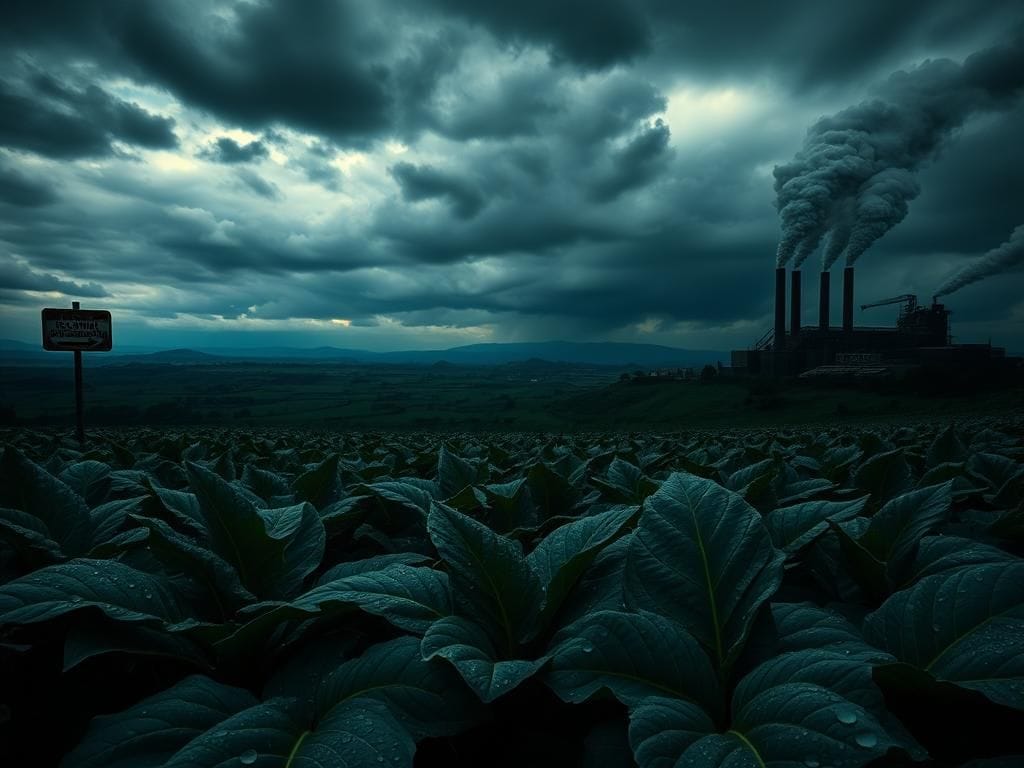 Flick International Ominous landscape of Colombian coca fields under a stormy sky