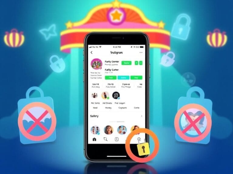 Flick International A smartphone displaying the Instagram app's Family Center with vibrant icons for parental controls.
